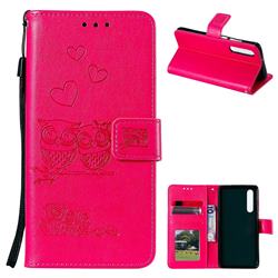 Embossing Owl Couple Flower Leather Wallet Case for Huawei P30 - Red