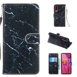 Black Marble Smooth Leather Phone Wallet Case for Huawei P30