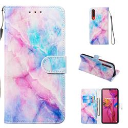 Blue Pink Marble Smooth Leather Phone Wallet Case for Huawei P30