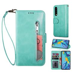 Retro Calfskin Zipper Leather Wallet Case Cover for Huawei P30 - Mint Green