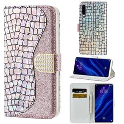 Glitter Diamond Buckle Laser Stitching Leather Wallet Phone Case for Huawei P30 - Pink