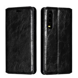 Retro Slim Magnetic Crazy Horse PU Leather Wallet Case for Huawei P30 - Black