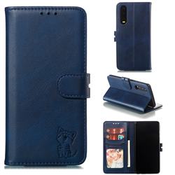 Embossing Happy Cat Leather Wallet Case for Huawei P30 - Blue
