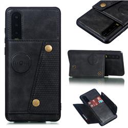 Retro Multifunction Card Slots Stand Leather Coated Phone Back Cover for Huawei P30 - Black