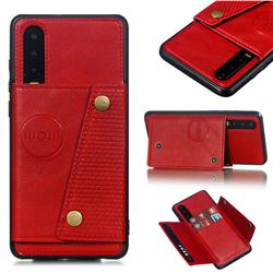 Retro Multifunction Card Slots Stand Leather Coated Phone Back Cover for Huawei P30 - Red