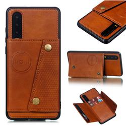Retro Multifunction Card Slots Stand Leather Coated Phone Back Cover for Huawei P30 - Brown