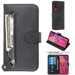 Retro Luxury Zipper Leather Phone Wallet Case for Huawei P30 - Black