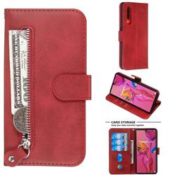 Retro Luxury Zipper Leather Phone Wallet Case for Huawei P30 - Red