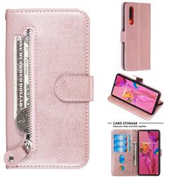 Retro Luxury Zipper Leather Phone Wallet Case for Huawei P30 - Pink