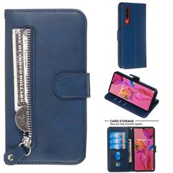 Retro Luxury Zipper Leather Phone Wallet Case for Huawei P30 - Blue