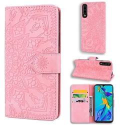 Retro Embossing Mandala Flower Leather Wallet Case for Huawei P30 - Pink