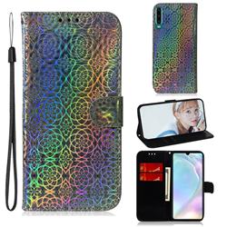 Laser Circle Shining Leather Wallet Phone Case for Huawei P30 - Silver