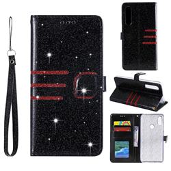 Retro Stitching Glitter Leather Wallet Phone Case for Huawei P30 - Black