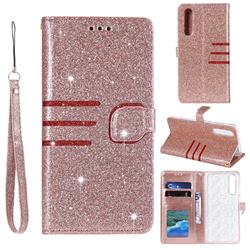 Retro Stitching Glitter Leather Wallet Phone Case for Huawei P30 - Rose Gold