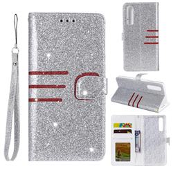 Retro Stitching Glitter Leather Wallet Phone Case for Huawei P30 - Silver