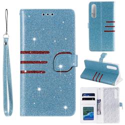 Retro Stitching Glitter Leather Wallet Phone Case for Huawei P30 - Blue