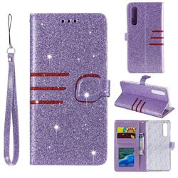 Retro Stitching Glitter Leather Wallet Phone Case for Huawei P30 - Purple