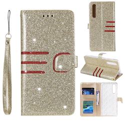 Retro Stitching Glitter Leather Wallet Phone Case for Huawei P30 - Golden