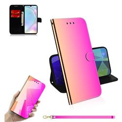 Shining Mirror Like Surface Leather Wallet Case for Huawei P30 - Rainbow Gradient