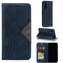 Retro S Streak Magnetic Leather Wallet Phone Case for Huawei P30 - Blue