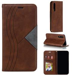 Retro S Streak Magnetic Leather Wallet Phone Case for Huawei P30 - Brown