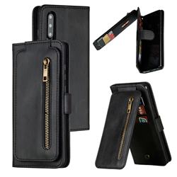 Multifunction 9 Cards Leather Zipper Wallet Phone Case for Huawei P30 - Black