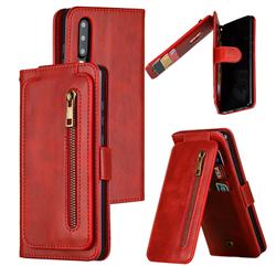 Multifunction 9 Cards Leather Zipper Wallet Phone Case for Huawei P30 - Red
