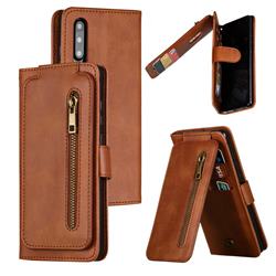 Multifunction 9 Cards Leather Zipper Wallet Phone Case for Huawei P30 - Brown