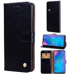 Luxury Retro Oil Wax PU Leather Wallet Phone Case for Huawei P30 - Deep Black