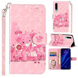 Pink Bear 3D Leather Phone Holster Wallet Case for Huawei P30