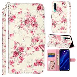Rambler Rose Flower 3D Leather Phone Holster Wallet Case for Huawei P30