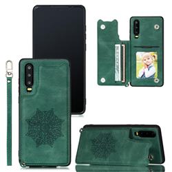 Luxury Mandala Multi-function Magnetic Card Slots Stand Leather Back Cover for Huawei P30 - Green