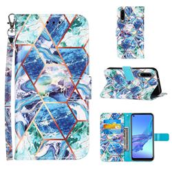 Green and Blue Stitching Color Marble Leather Wallet Case for Huawei P30