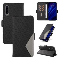 Grid Pattern Splicing Protective Wallet Case Cover for Huawei P30 - Black