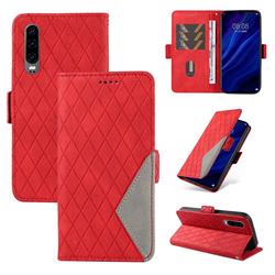 Grid Pattern Splicing Protective Wallet Case Cover for Huawei P30 - Red