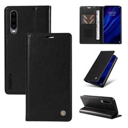 YIKATU Litchi Card Magnetic Automatic Suction Leather Flip Cover for Huawei P30 - Black