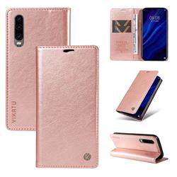 YIKATU Litchi Card Magnetic Automatic Suction Leather Flip Cover for Huawei P30 - Rose Gold