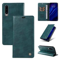 YIKATU Litchi Card Magnetic Automatic Suction Leather Flip Cover for Huawei P30 - Dark Blue