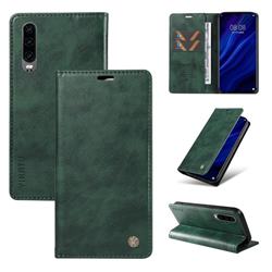 YIKATU Litchi Card Magnetic Automatic Suction Leather Flip Cover for Huawei P30 - Green