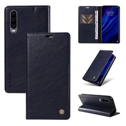YIKATU Litchi Card Magnetic Automatic Suction Leather Flip Cover for Huawei P30 - Navy Blue