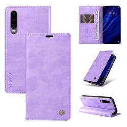 YIKATU Litchi Card Magnetic Automatic Suction Leather Flip Cover for Huawei P30 - Purple