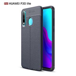 Luxury Auto Focus Litchi Texture Silicone TPU Back Cover for Huawei P30 Lite - Dark Blue
