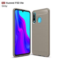 Luxury Carbon Fiber Brushed Wire Drawing Silicone TPU Back Cover for Huawei P30 Lite - Gray