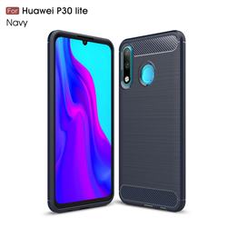 Luxury Carbon Fiber Brushed Wire Drawing Silicone TPU Back Cover for Huawei P30 Lite - Navy