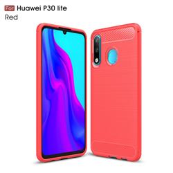 Luxury Carbon Fiber Brushed Wire Drawing Silicone TPU Back Cover for Huawei P30 Lite - Red