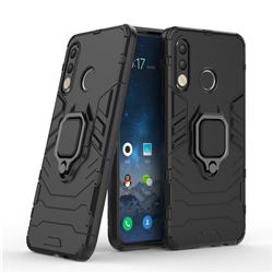 Black Panther Armor Metal Ring Grip Shockproof Dual Layer Rugged Hard Cover for Huawei P30 Lite - Black