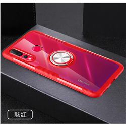 Acrylic Glass Carbon Invisible Ring Holder Phone Cover for Huawei P30 Lite - Charm Red