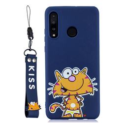 Blue Cute Cat Soft Kiss Candy Hand Strap Silicone Case for Huawei P30 Lite