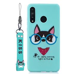Green Glasses Dog Soft Kiss Candy Hand Strap Silicone Case for Huawei P30 Lite
