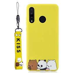 Yellow Bear Family Soft Kiss Candy Hand Strap Silicone Case for Huawei P30 Lite